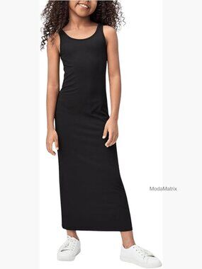 Girls' Solid Fitted Tank Dress Scoop Neck Straight Hem Pencil Dress Casual